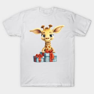 Baby Christmas Giraffe With Gift T-Shirt